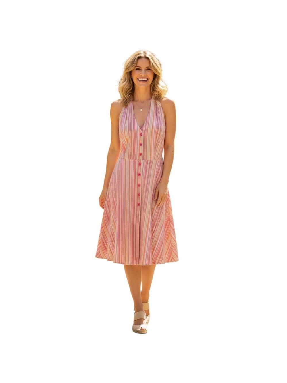 NWT Voodoo Vixen Size L Striped Retro Halter Dress – Belt Loops, No Belt